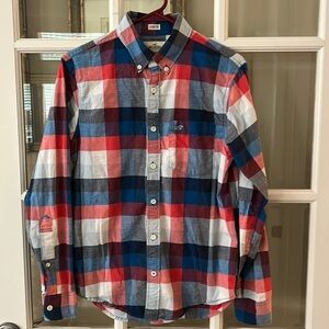 Hollister men’s size XS epic flex, stretch red blue & white plaid shirt